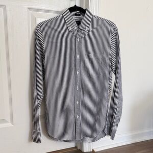 J. Crew Navy and White Vertical Stripe Button-Down Shirt XS Slim